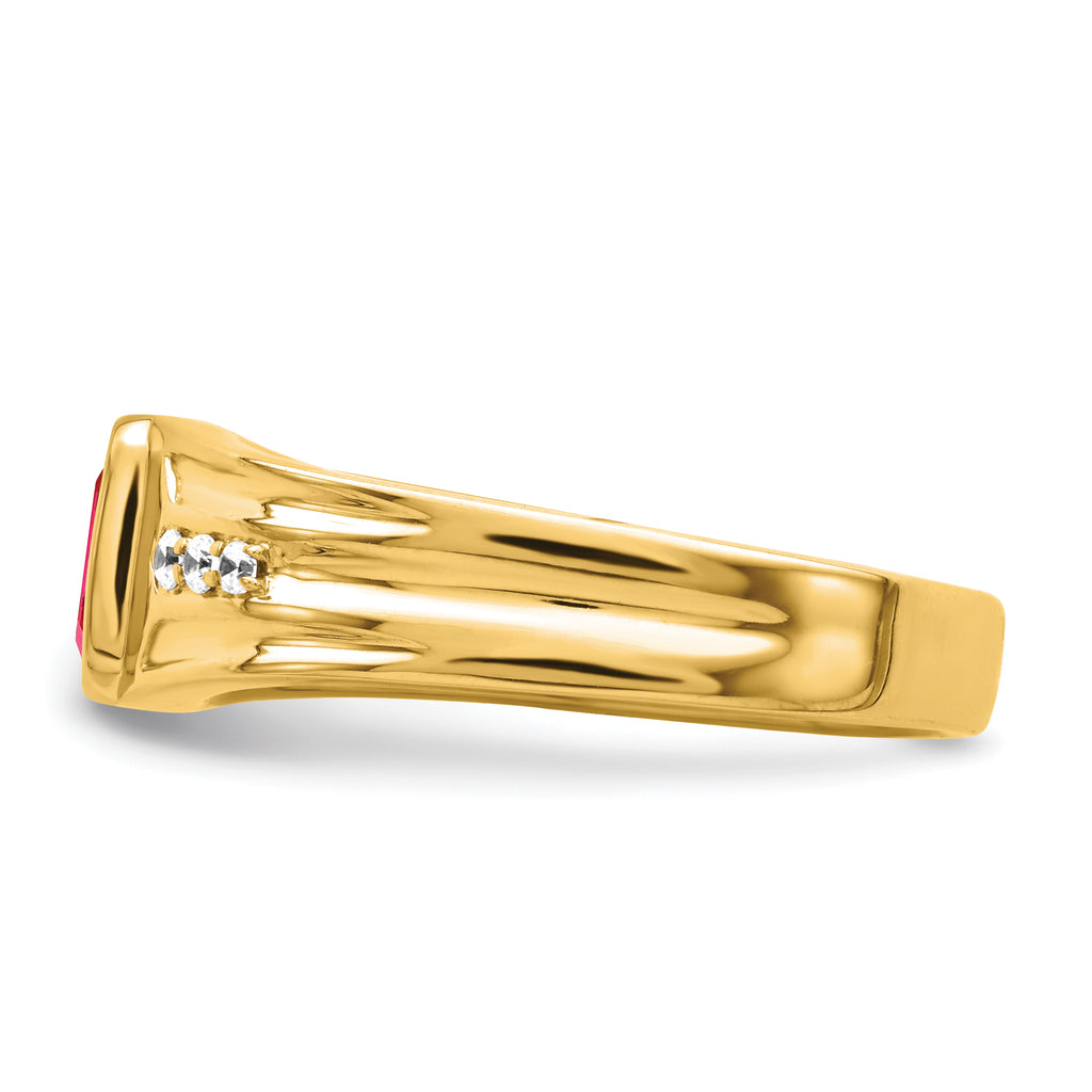 14k Created Ruby and Diamond Mens Ring