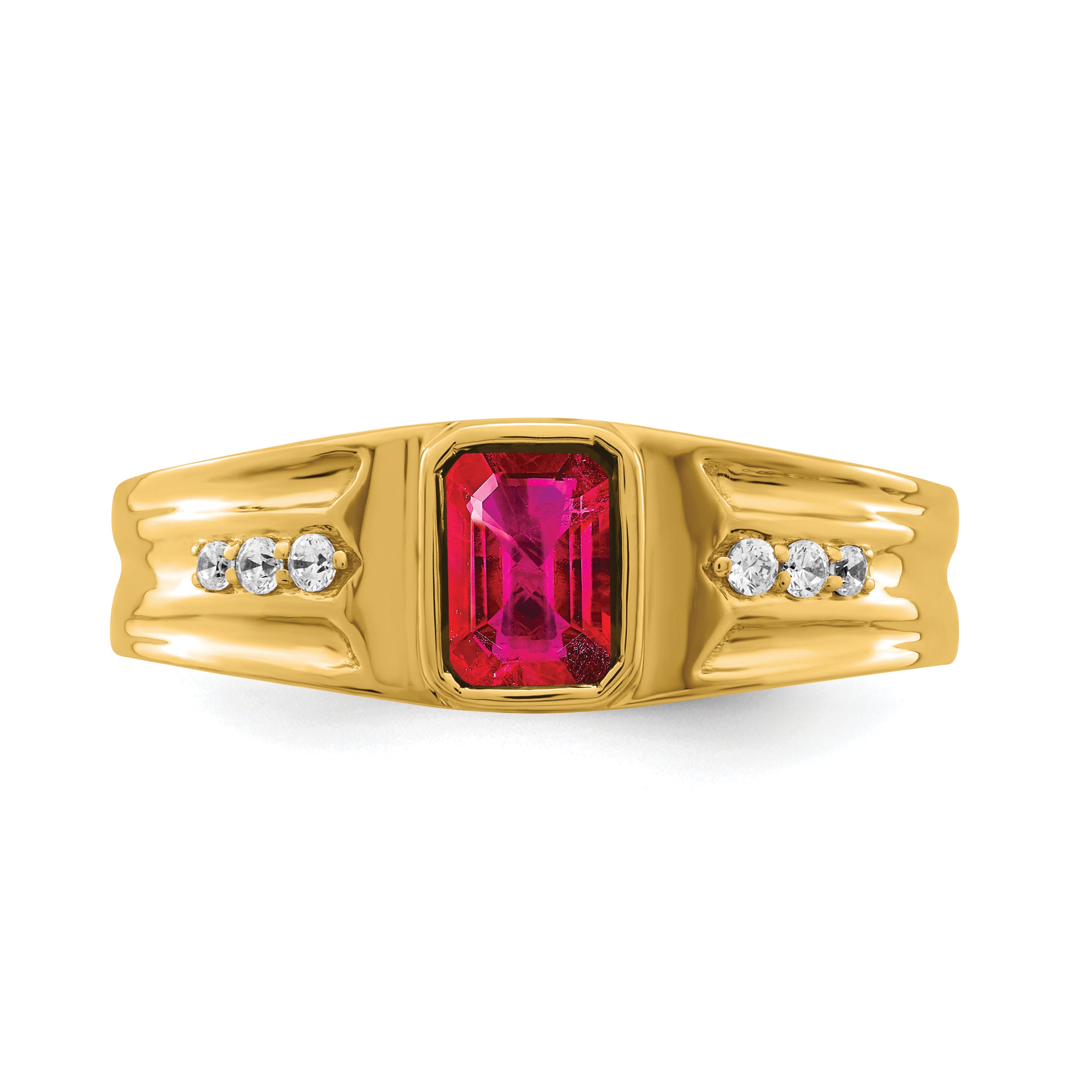 14k Created Ruby and Diamond Mens Ring
