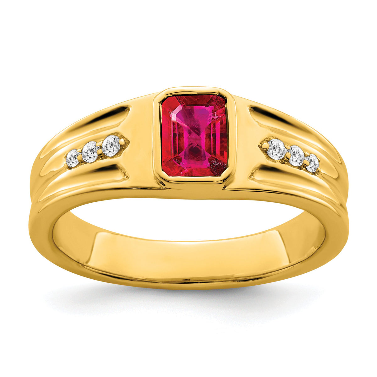 Men's Created Ruby & Diamond Ring in 14K Yellow Gold (1/10 ct. tw.), Size 10 - Sophia Jewelers Main image