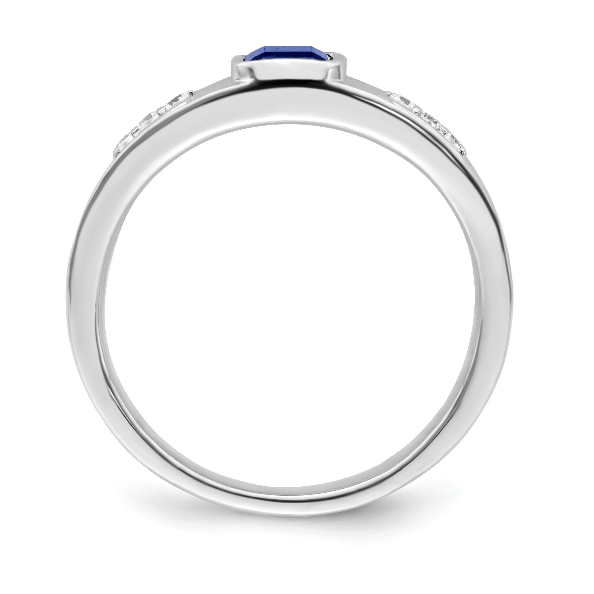 14k White Gold Created Sapphire and Diamond Mens Ring Secondary image