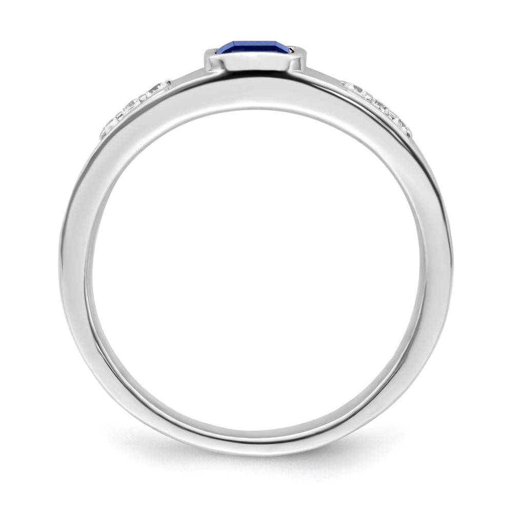 14k White Gold Created Sapphire and Diamond Mens Ring