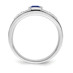 14k White Gold Created Sapphire and Diamond Mens Ring