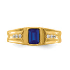 14k Created Sapphire and Diamond Mens Ring
