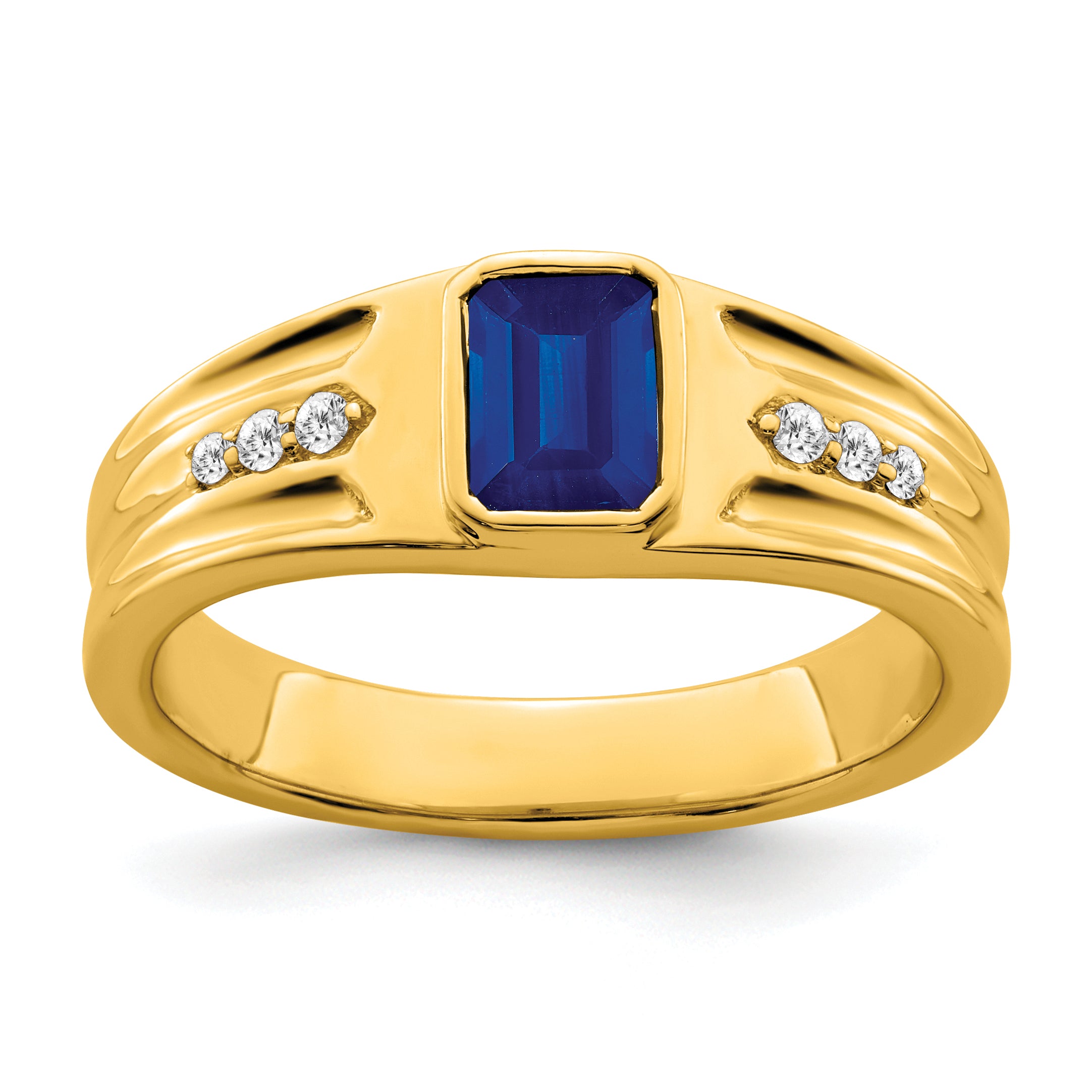 14k Created Sapphire and Diamond Mens Ring Main image