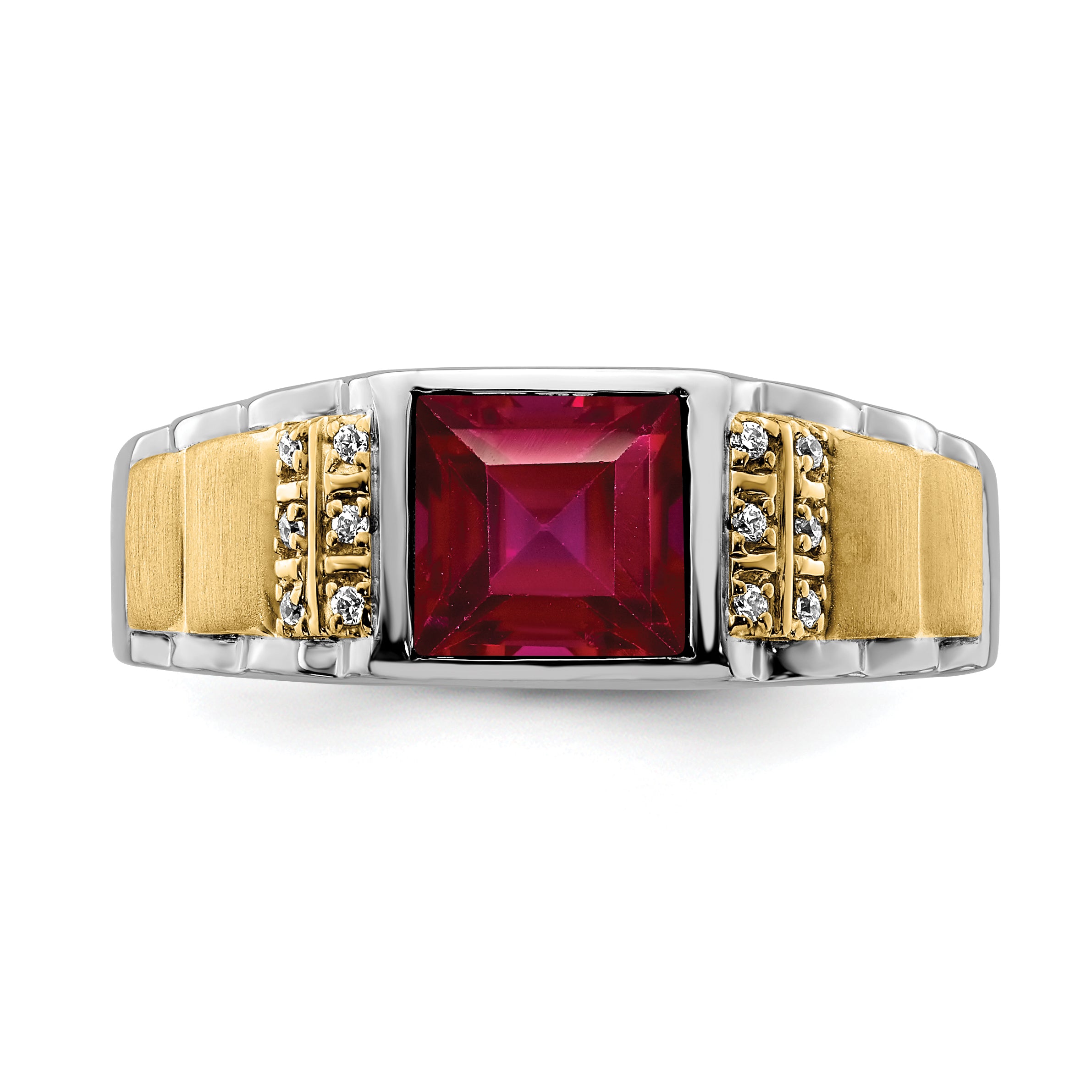 14k Two-tone Created Ruby and Diamond Mens Ring