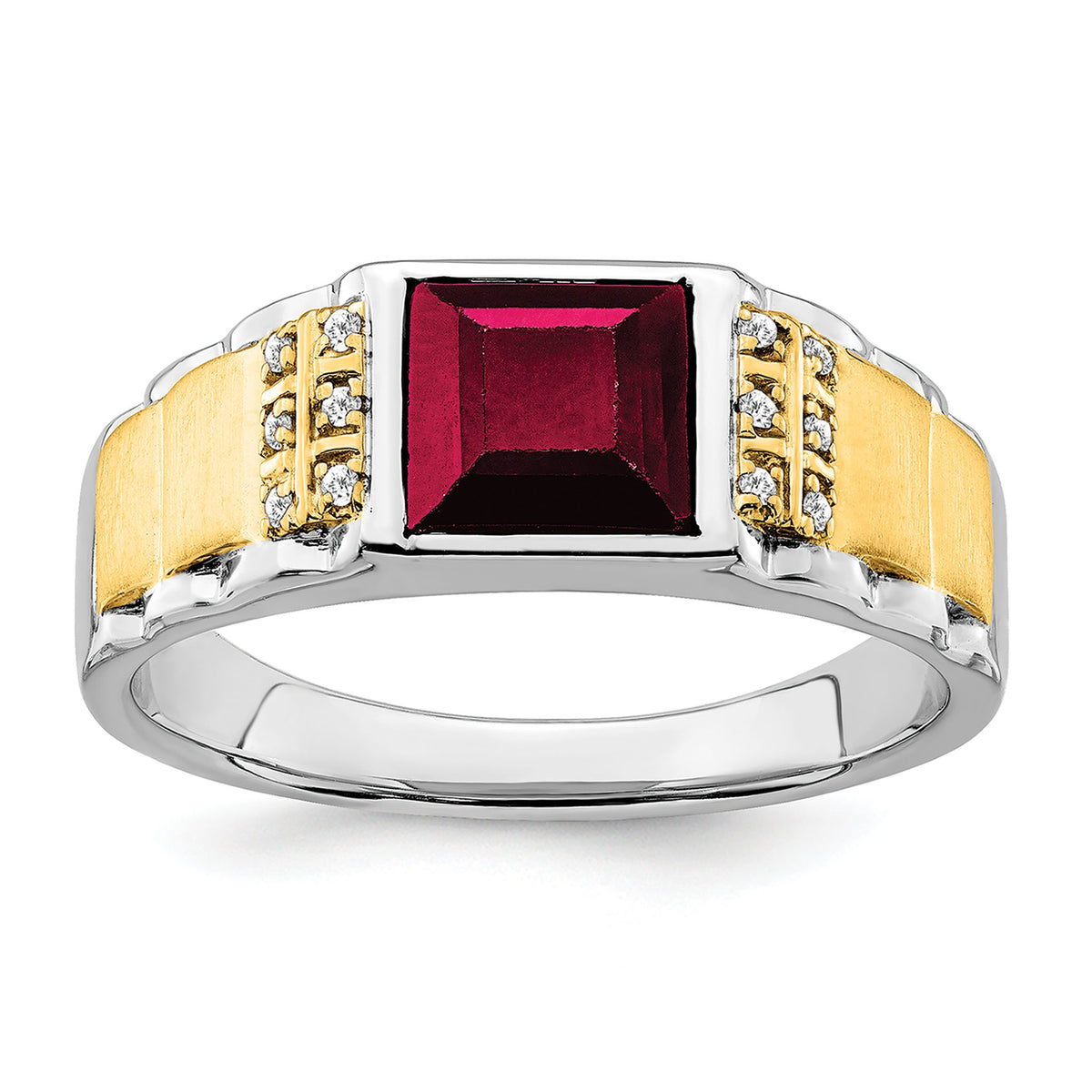 Men's Lab-Created Ruby & Diamond Ring in 14K Two-Tone Gold, 2.9mm (1/20 ct. tw.), Size 10 - Sophia Jewelers Main image