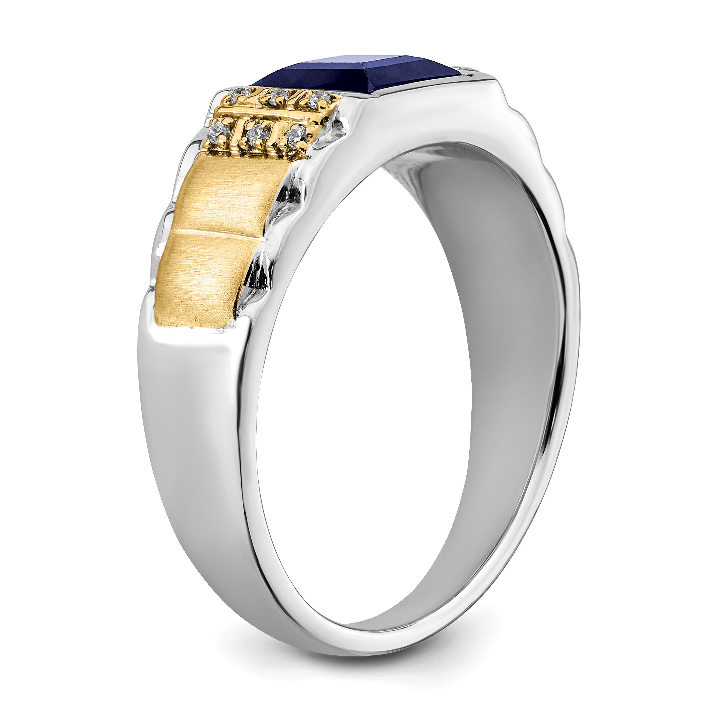 14k Two-tone Created Sapphire and Diamond Mens Ring