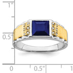 14k Two-tone Created Sapphire and Diamond Mens Ring