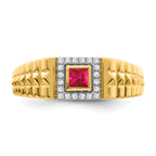 14k Square Ruby and Diamond Mens Ring