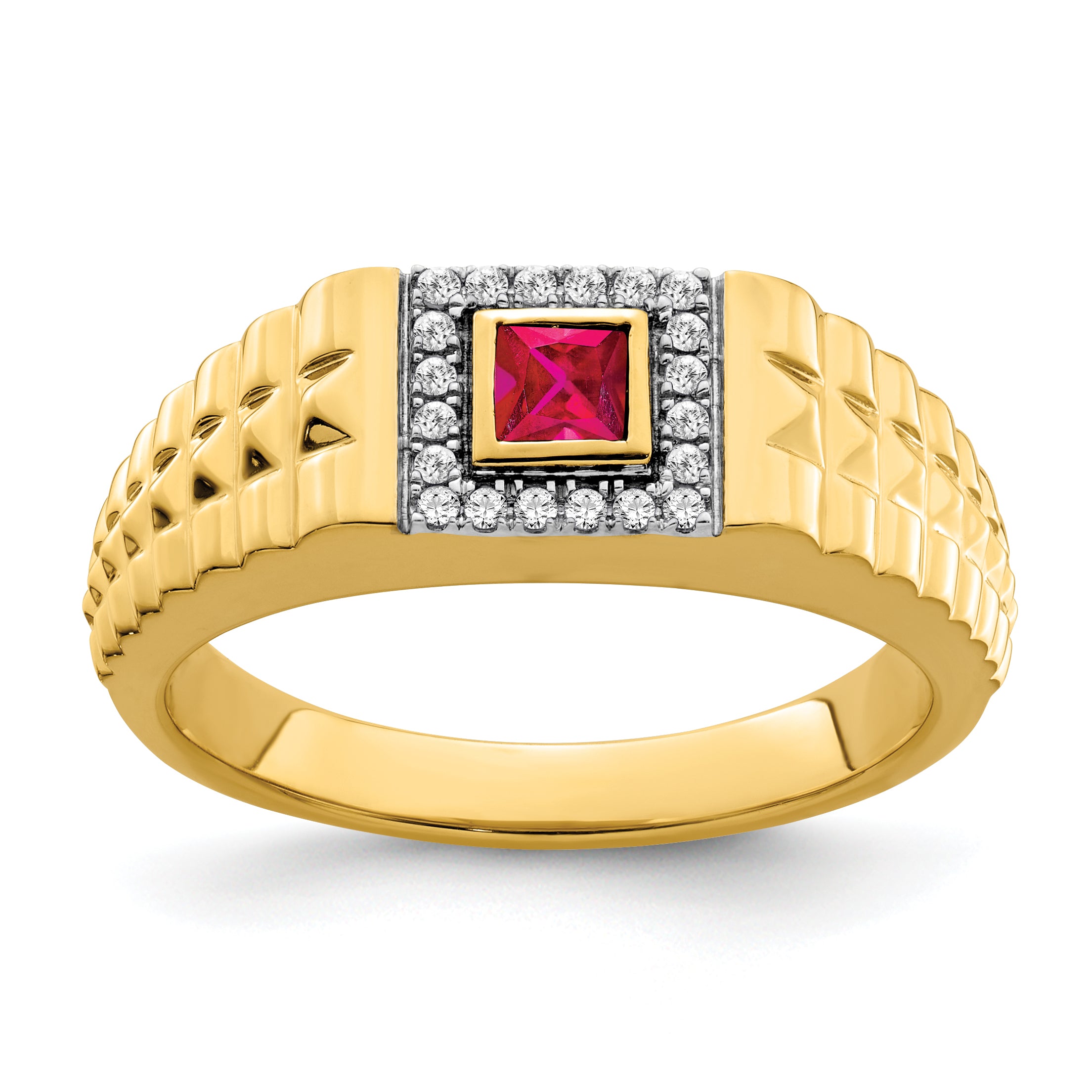 14k Square Ruby and Diamond Mens Ring Main image