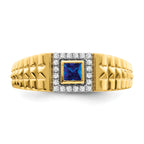 14k Square Sapphire and Diamond Mens Ring