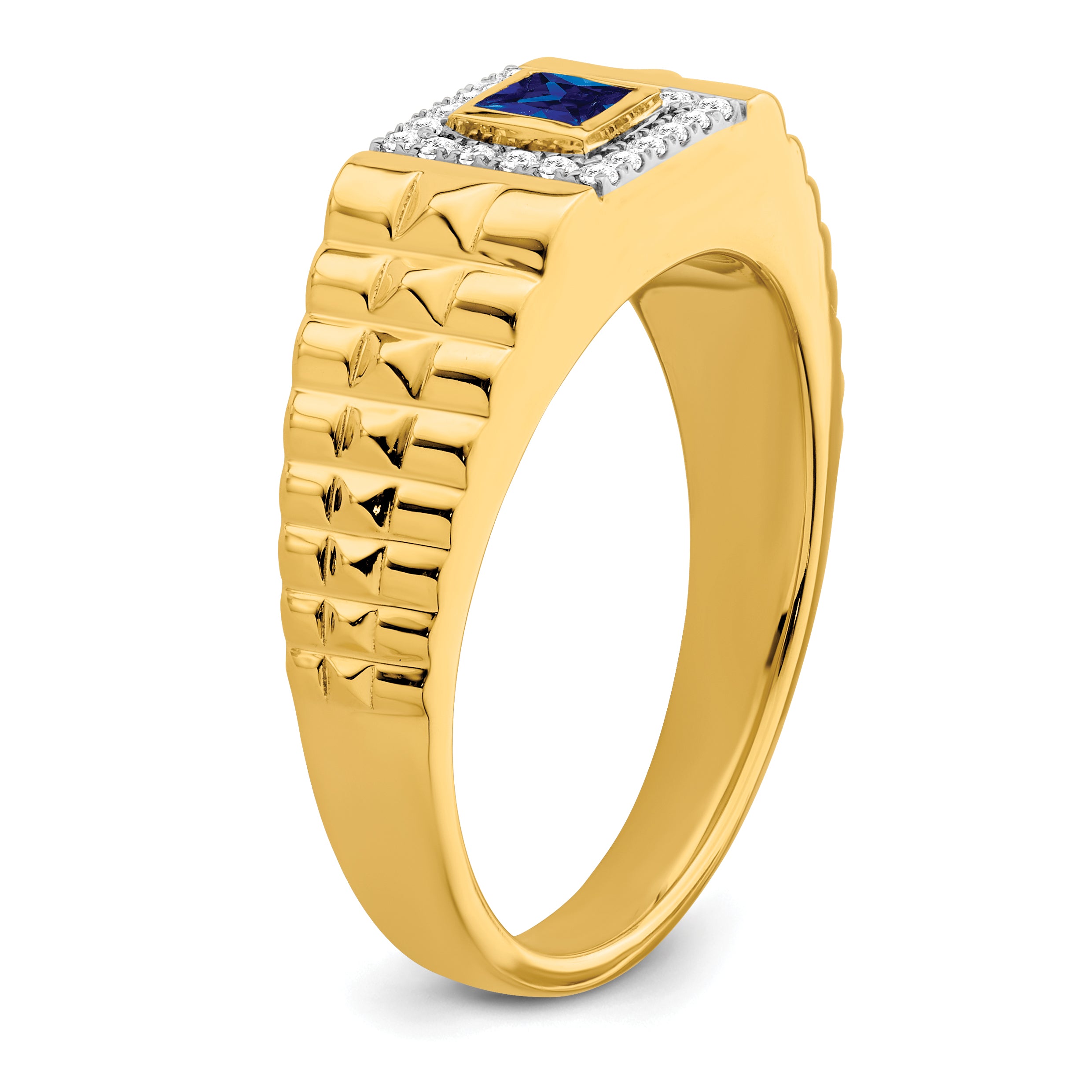 14k Square Sapphire and Diamond Mens Ring
