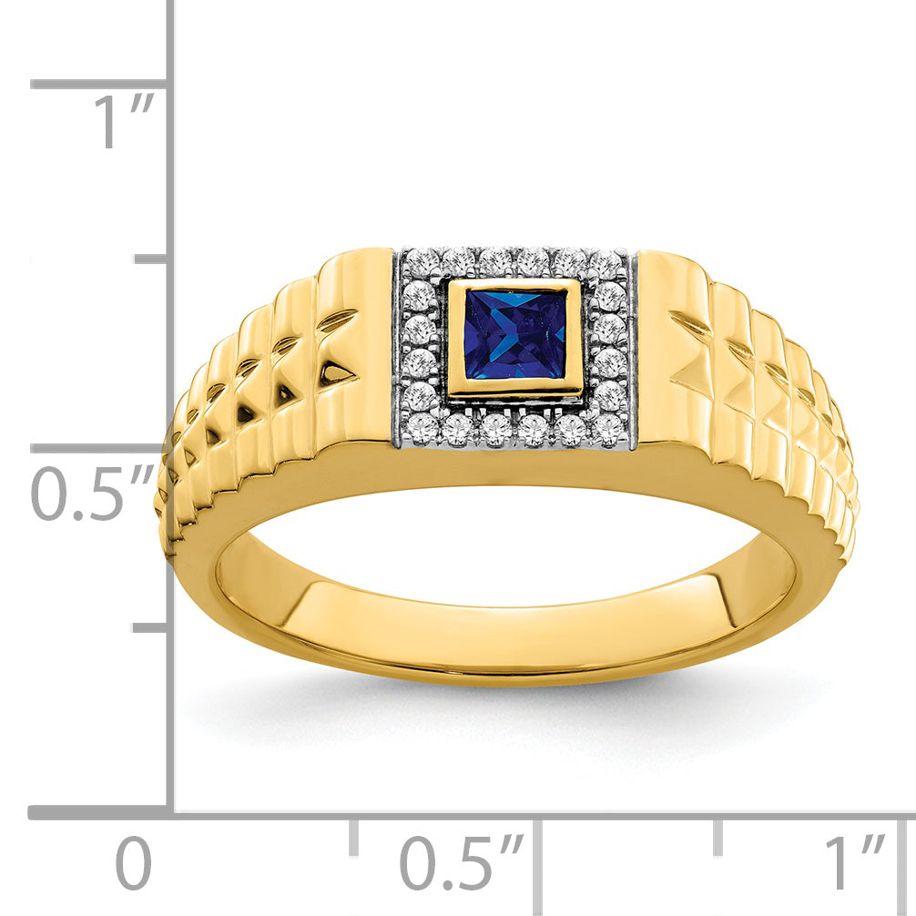 14k Square Sapphire and Diamond Mens Ring