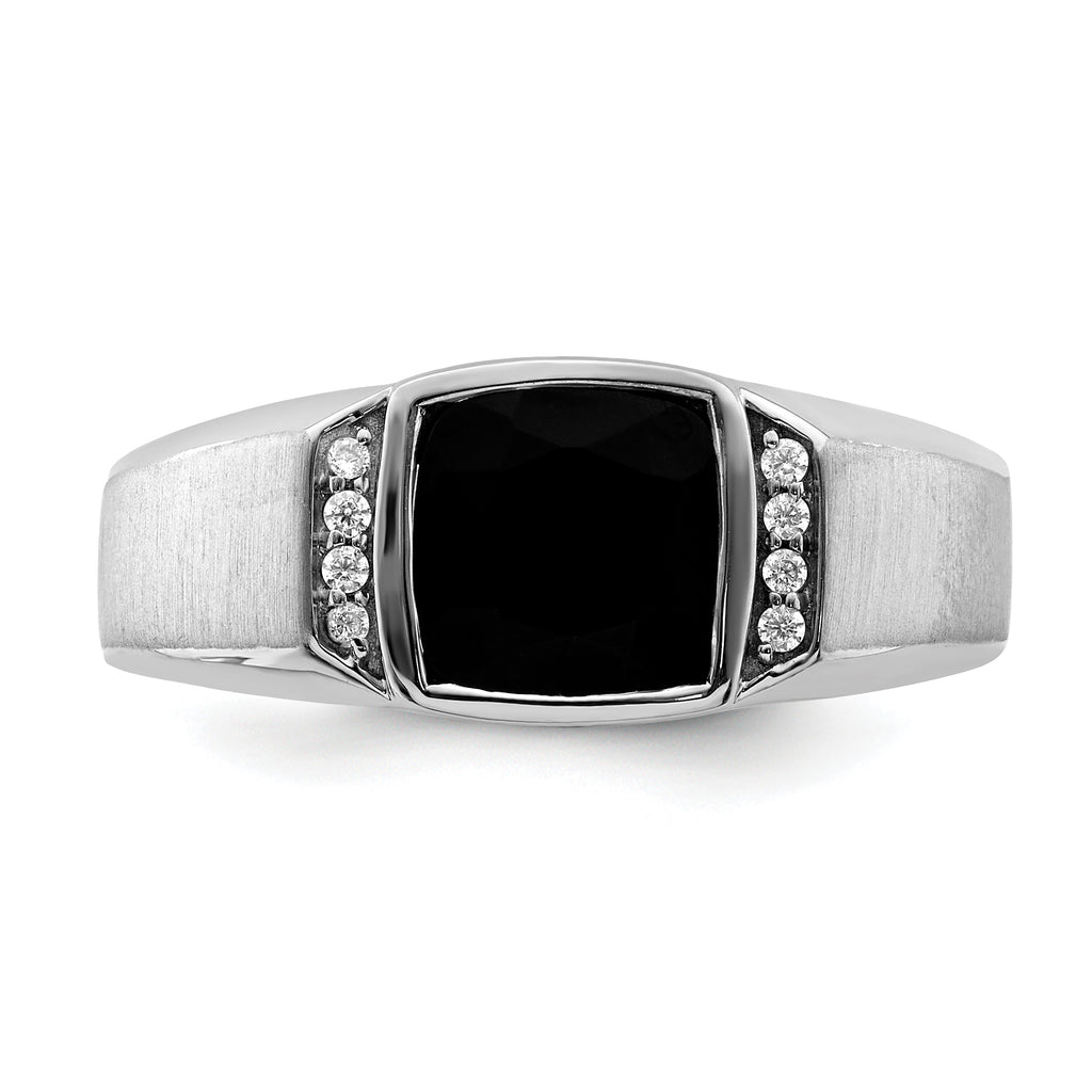 14k White Gold Onyx and Diamond Mens Ring