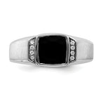 14k White Gold Onyx and Diamond Mens Ring