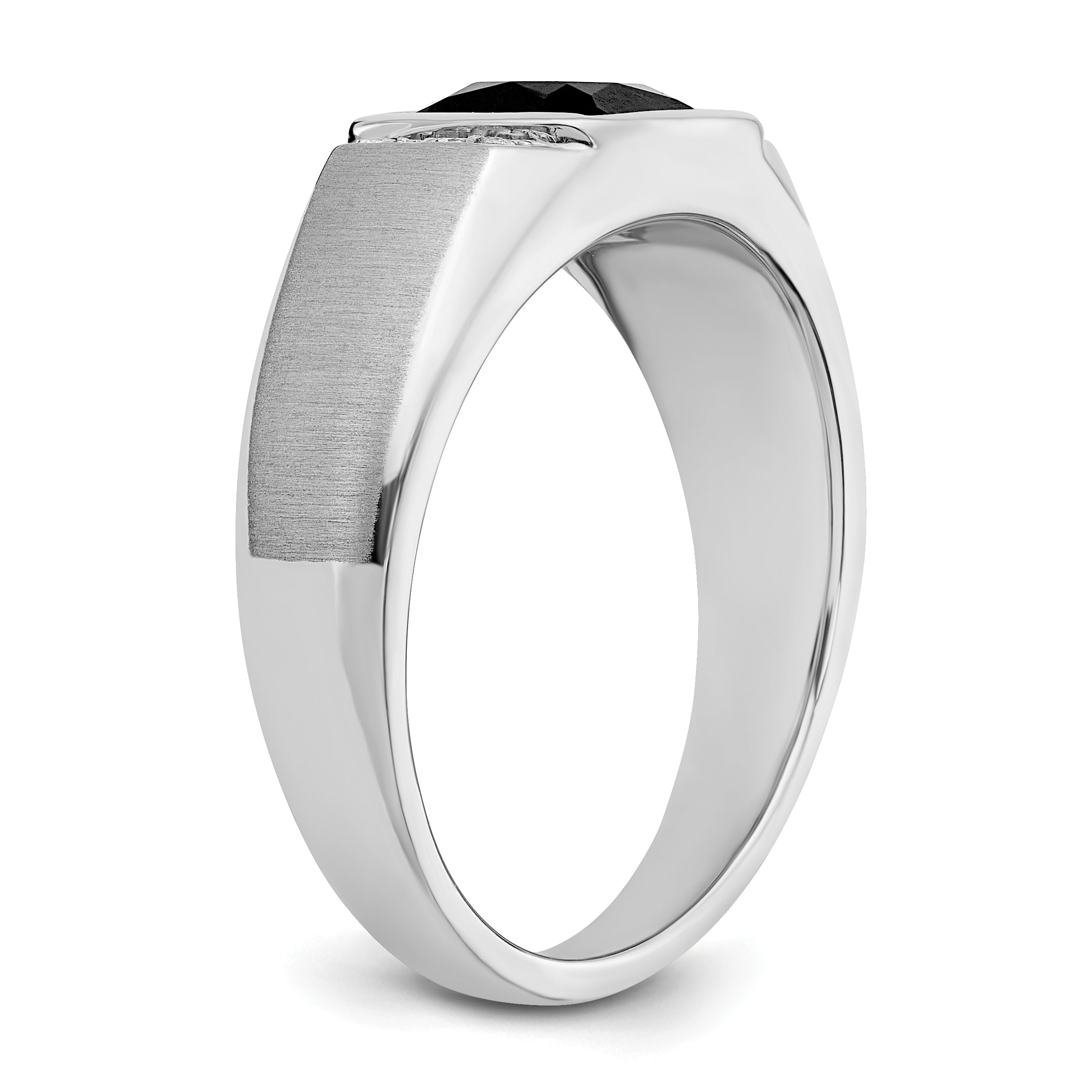 14k White Gold Onyx and Diamond Mens Ring