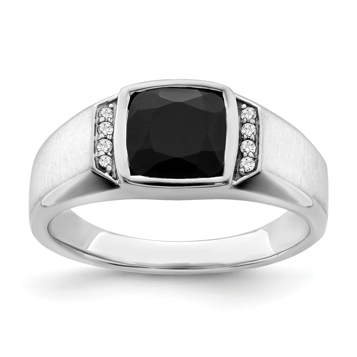 Men's Onyx & Diamond Ring in 14K White Gold, 2.8mm (1/20 ct. tw.), Size 10 - Sophia Jewelers Main image