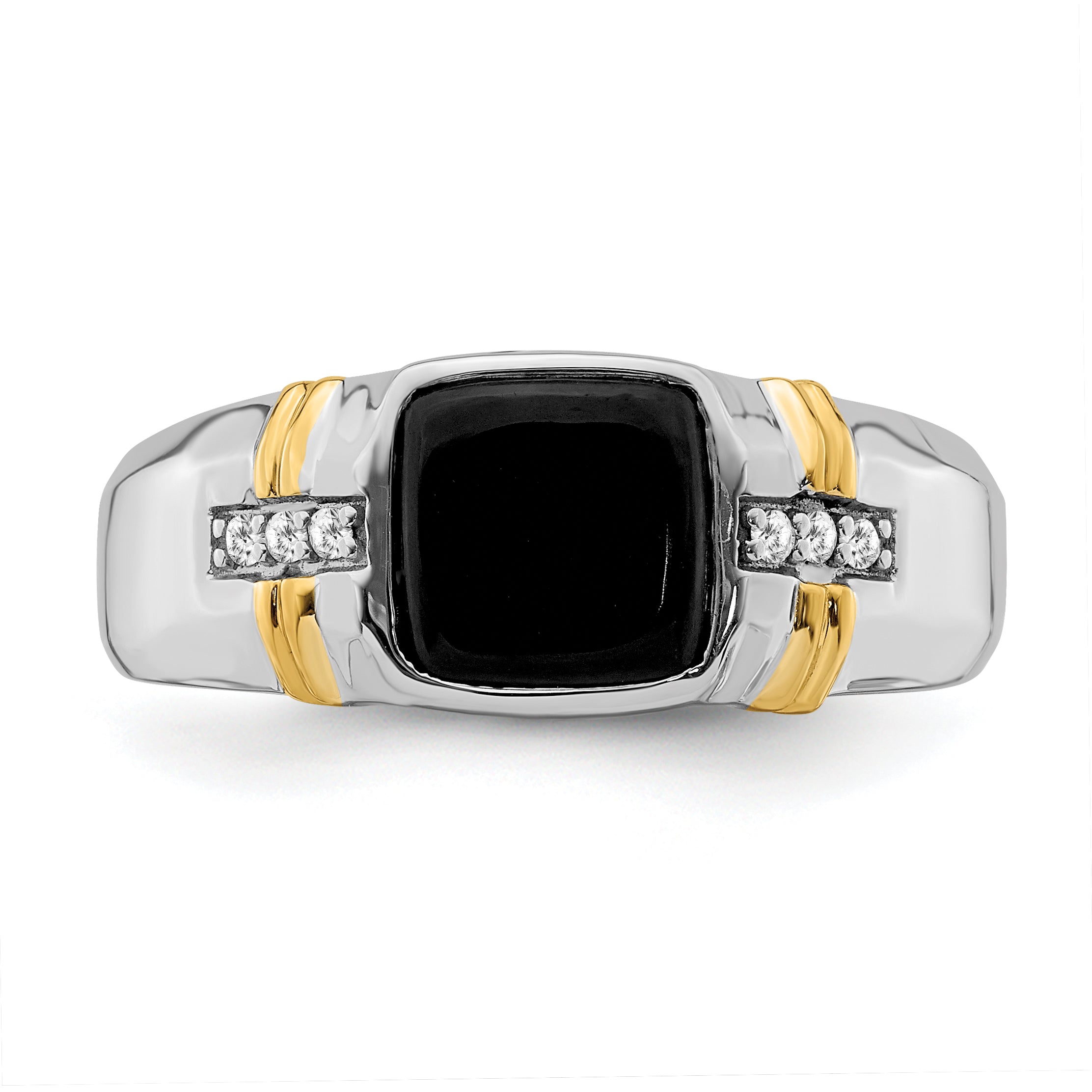 14k Two-tone Onyx and Diamond Mens Ring