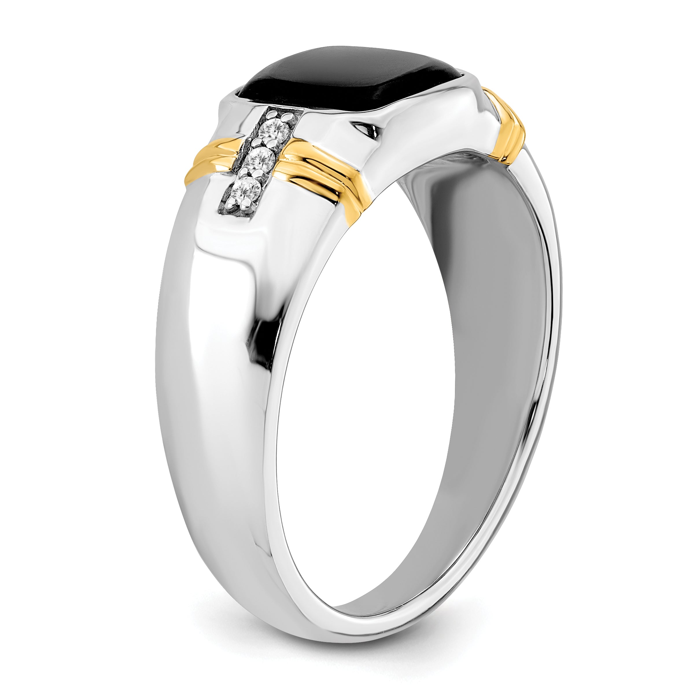 14k Two-tone Onyx and Diamond Mens Ring