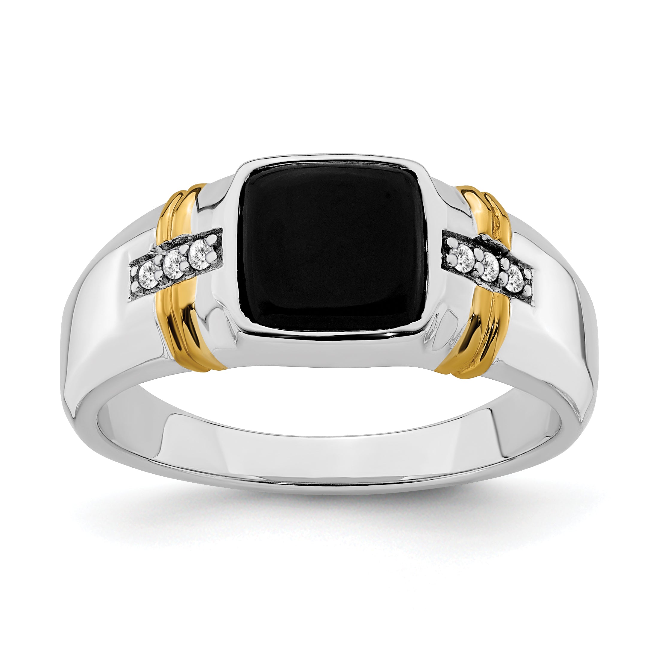 14k Two-tone Onyx and Diamond Mens Ring Main image