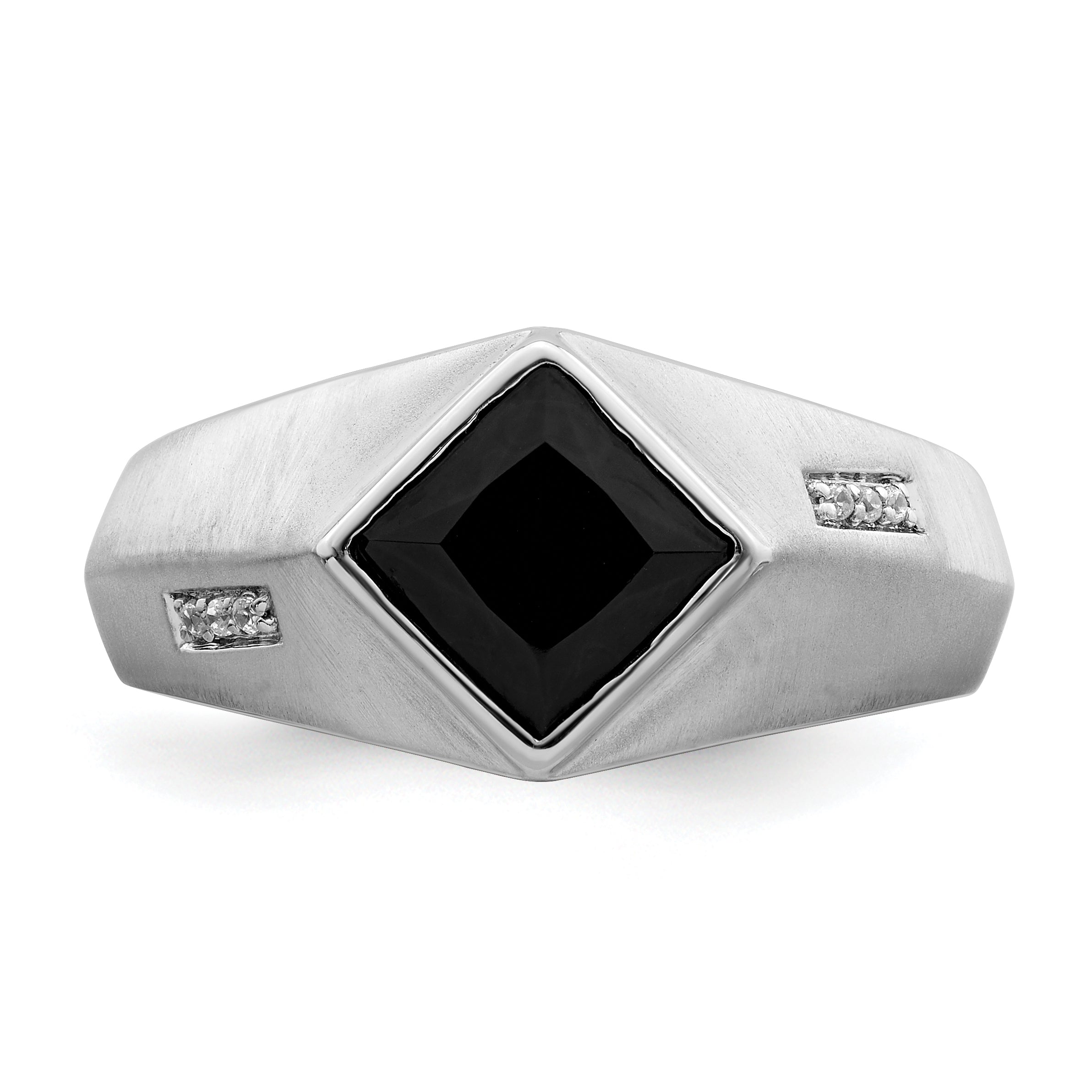14k White Gold Onyx and Diamond Mens Ring