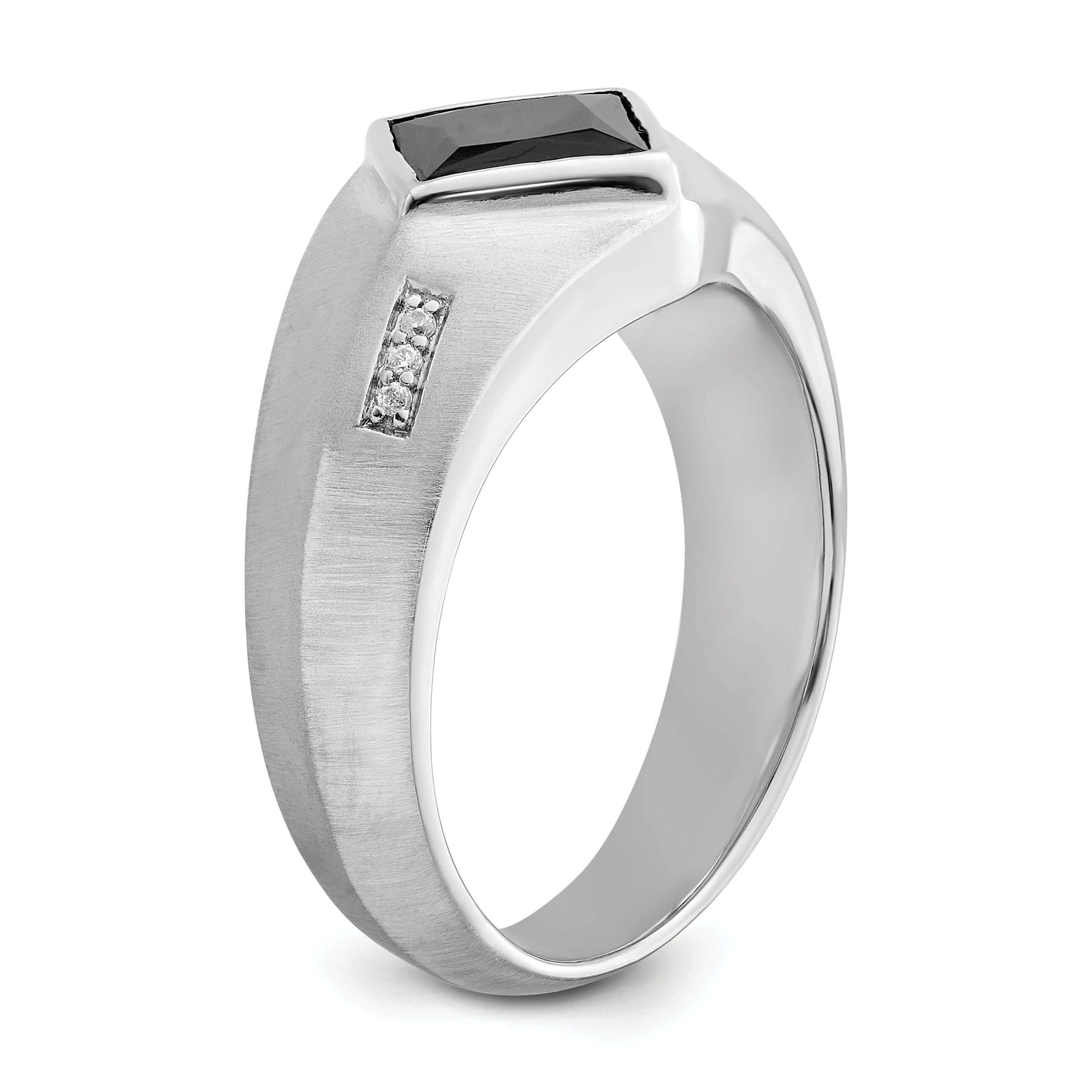 14k White Gold Onyx and Diamond Mens Ring