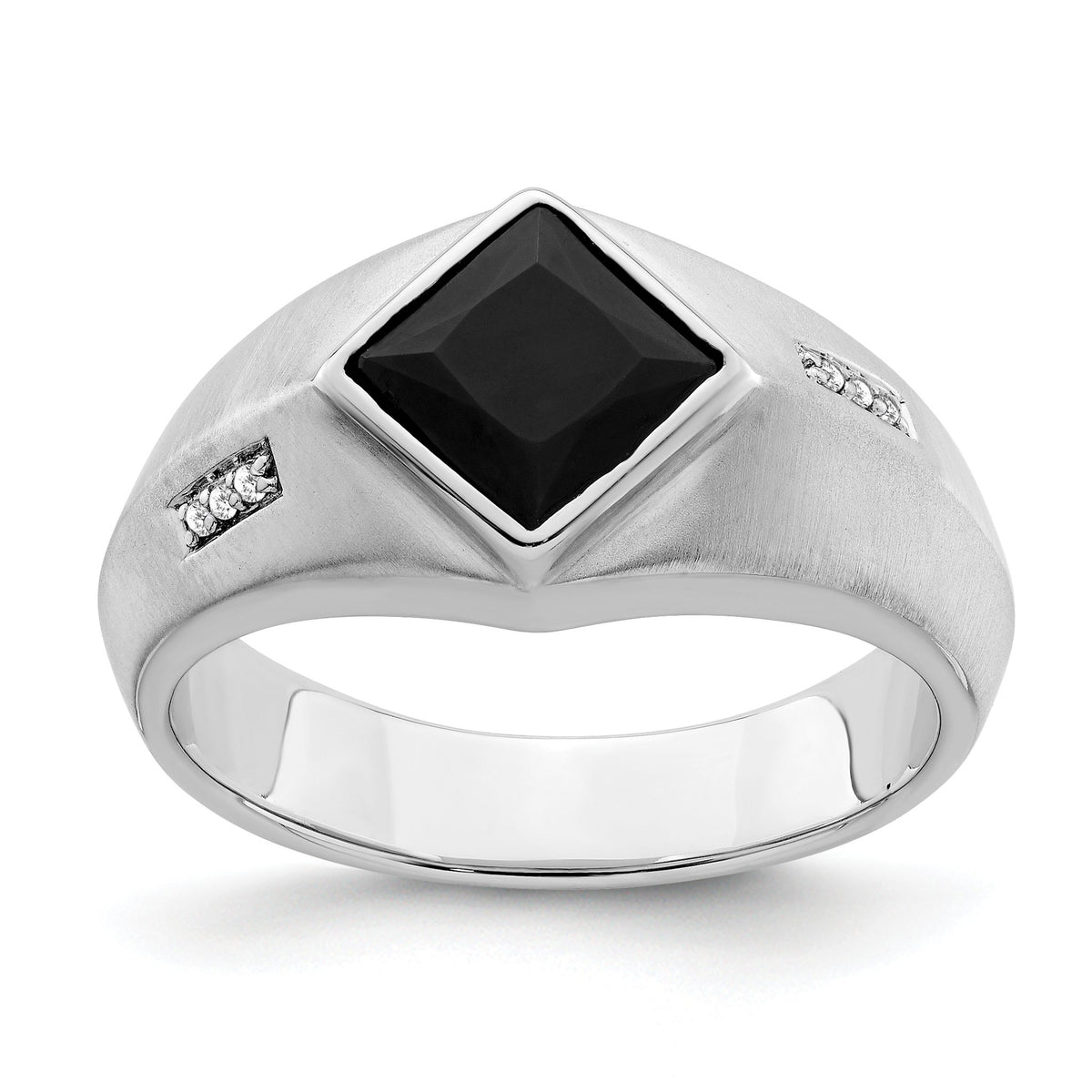 Men's Onyx & Diamond Ring in 14K White Gold, 4.7mm (0.03 ct. tw.), Size 10 - Sophia Jewelers Main image