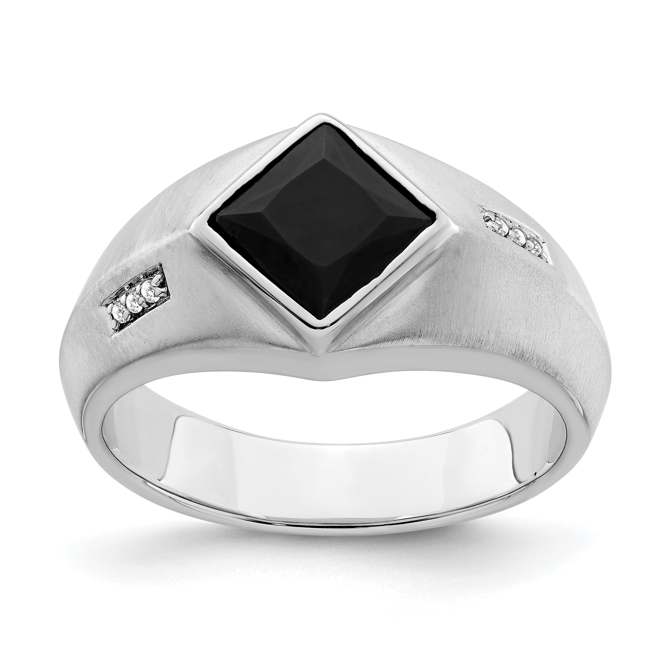 14k White Gold Onyx and Diamond Mens Ring Main image
