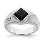 14k White Gold Onyx and Diamond Mens Ring