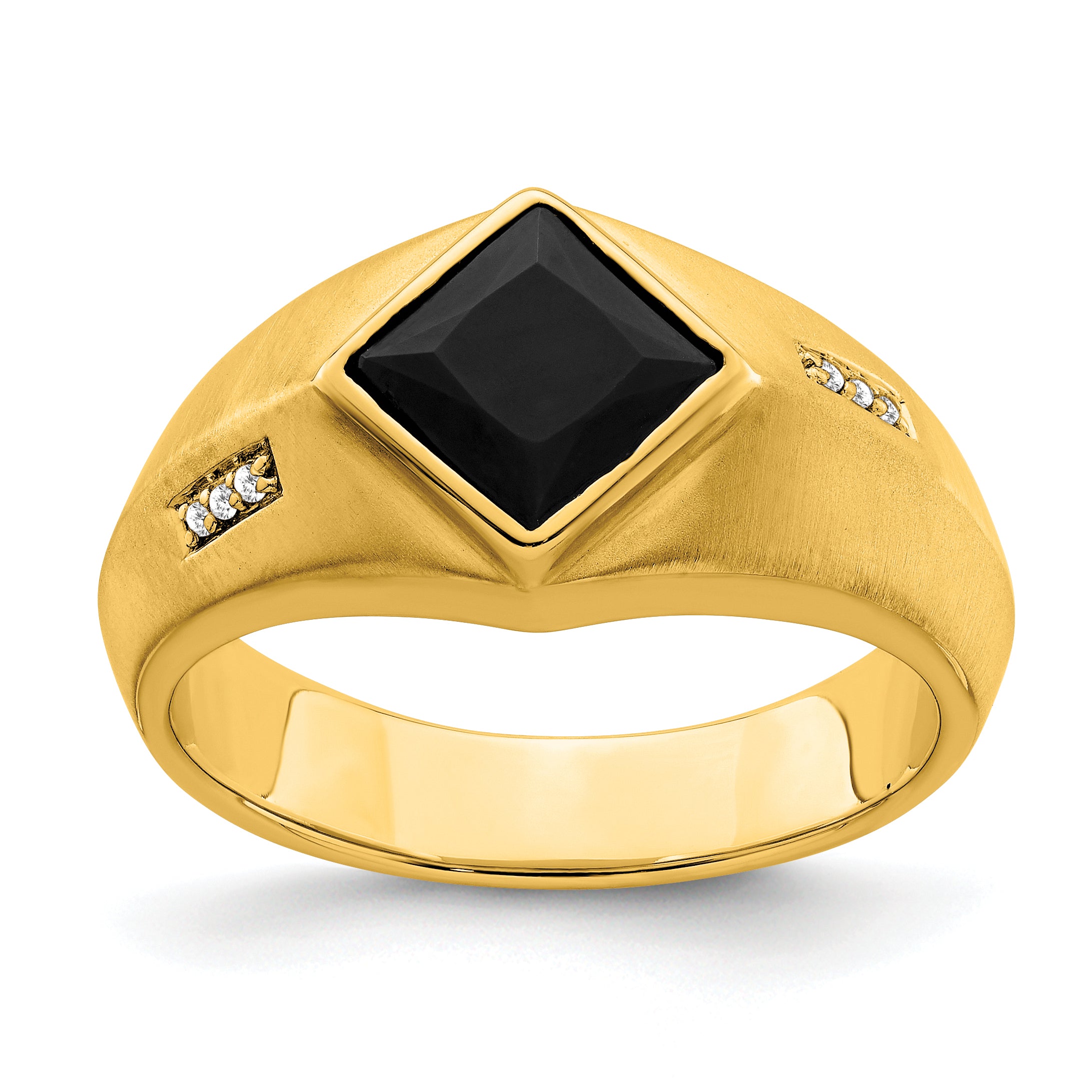 14k Onyx and Diamond Satin Mens Ring Main image