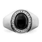 14k White Gold Oval Onyx and Diamond Mens Ring