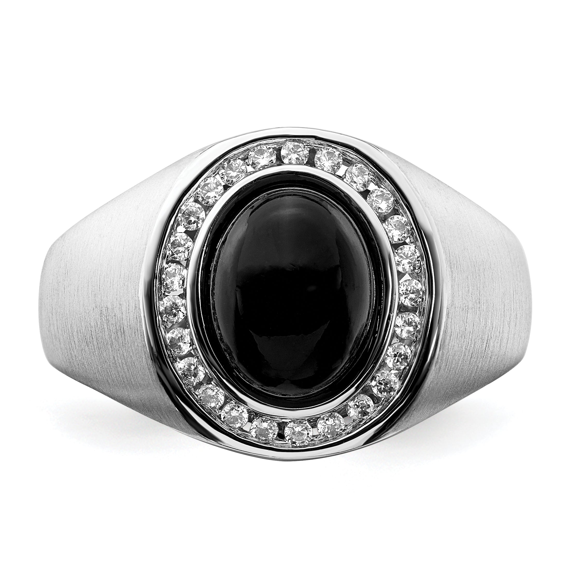 14k White Gold Oval Onyx and Diamond Mens Ring