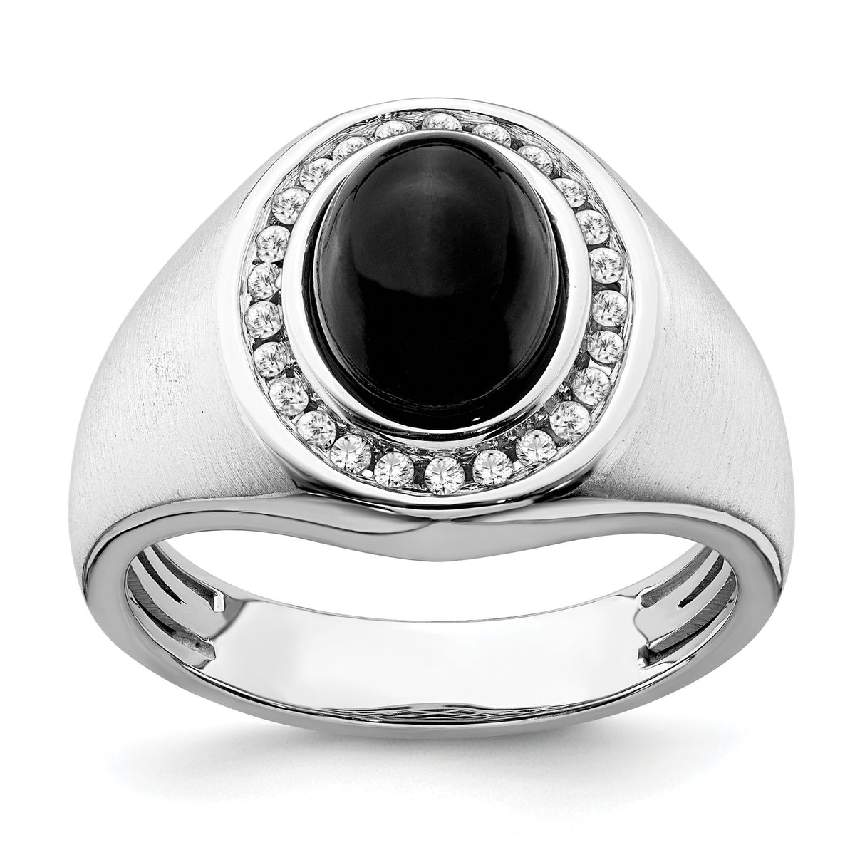 Men's Oval Onyx & Diamond Ring in 14K White Gold (1/4 ct. tw.), Size 10 - Sophia Jewelers Main image