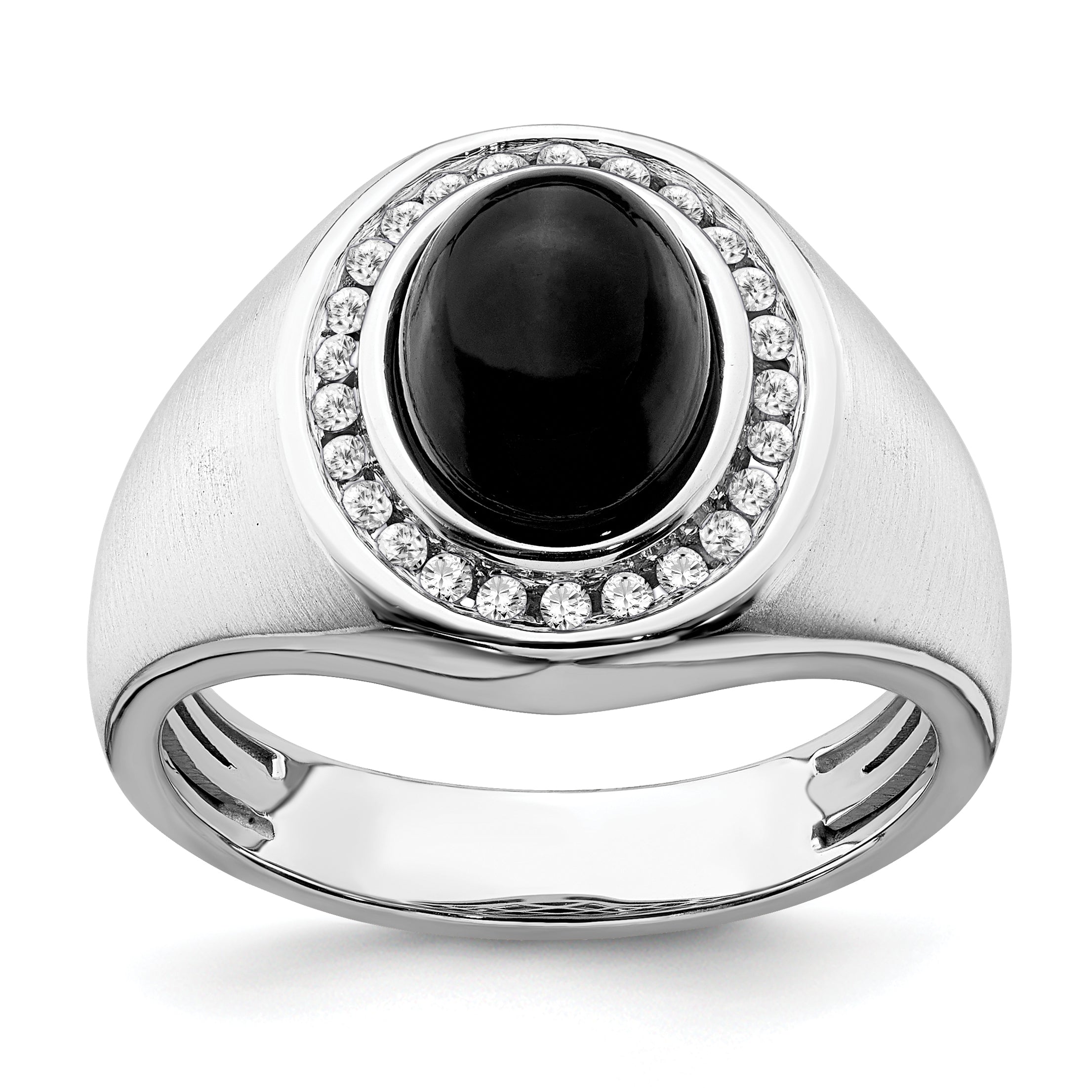 14k White Gold Oval Onyx and Diamond Mens Ring Main image