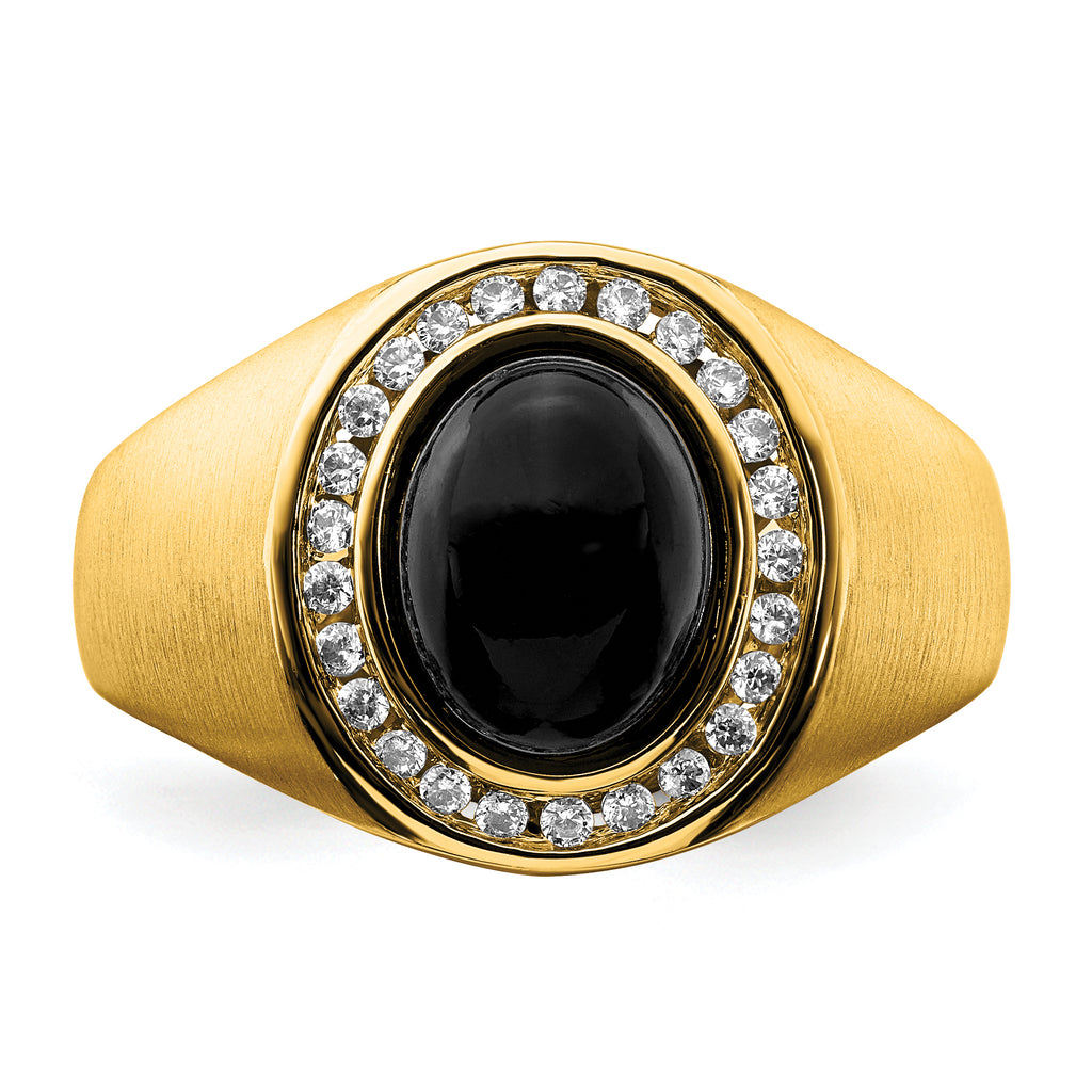 14k Oval Onyx and Diamond Mens Ring