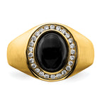 14k Oval Onyx and Diamond Mens Ring