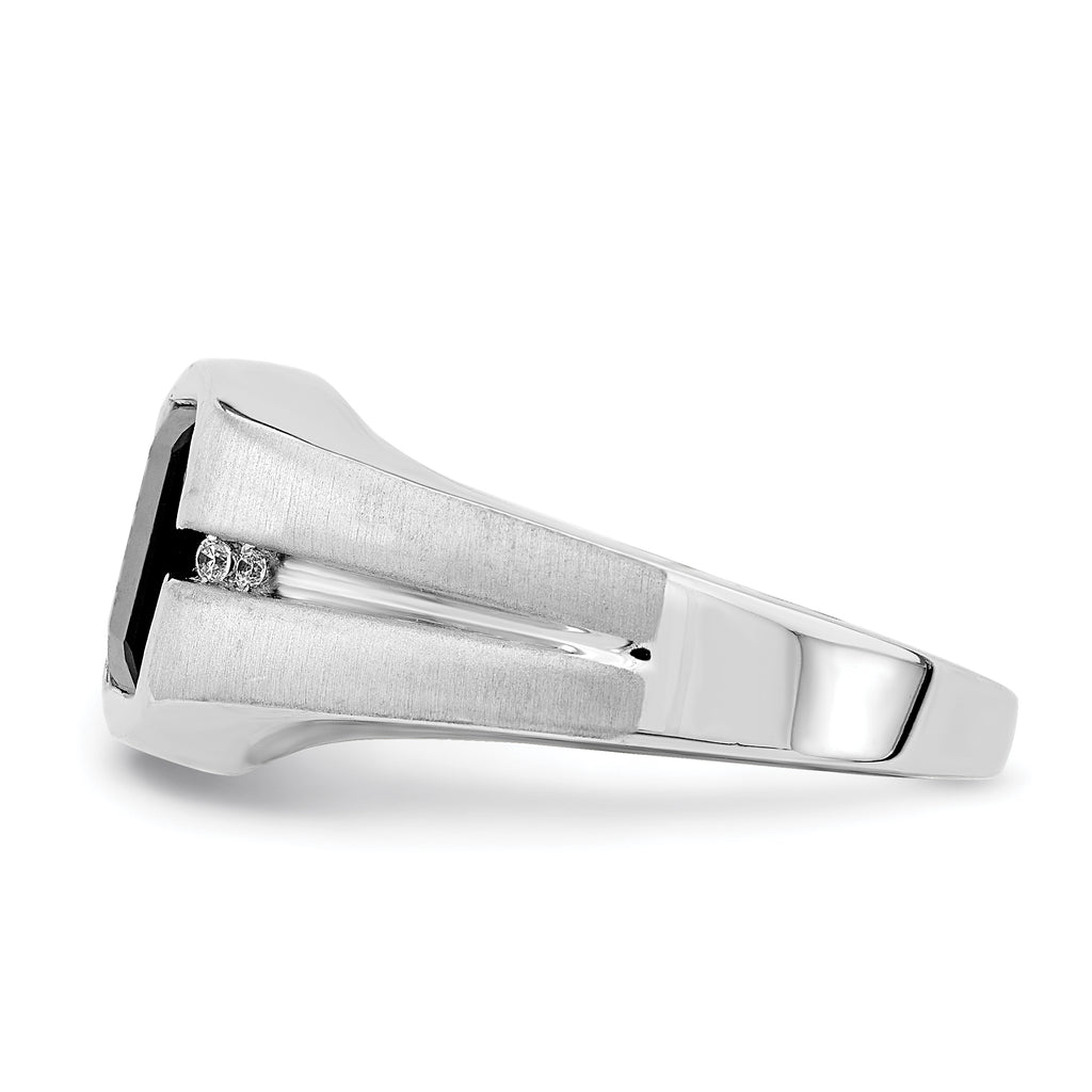 14k White Gold Onyx and Diamond Mens Ring