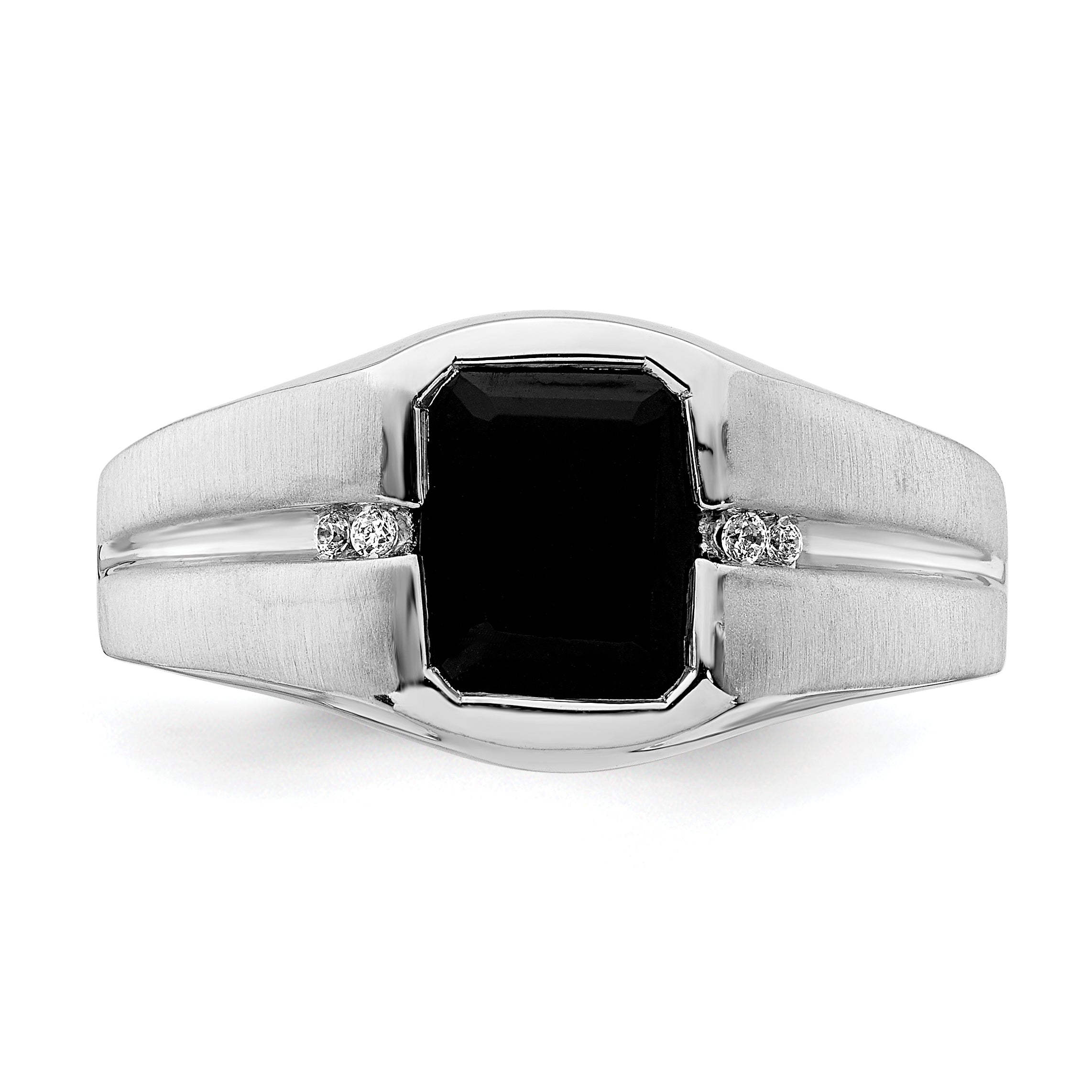 14k White Gold Onyx and Diamond Mens Ring