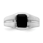 14k White Gold Onyx and Diamond Mens Ring