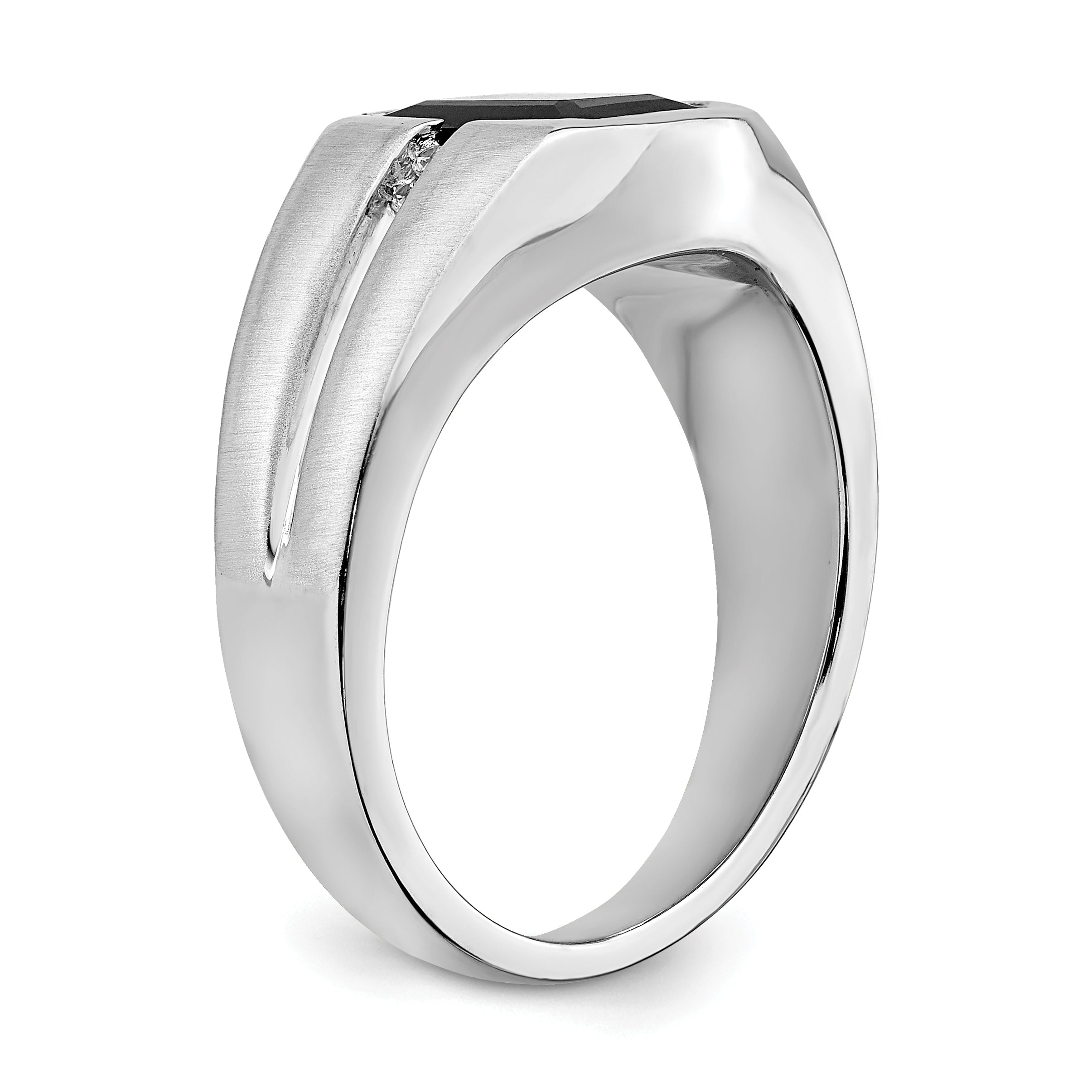 14k White Gold Onyx and Diamond Mens Ring