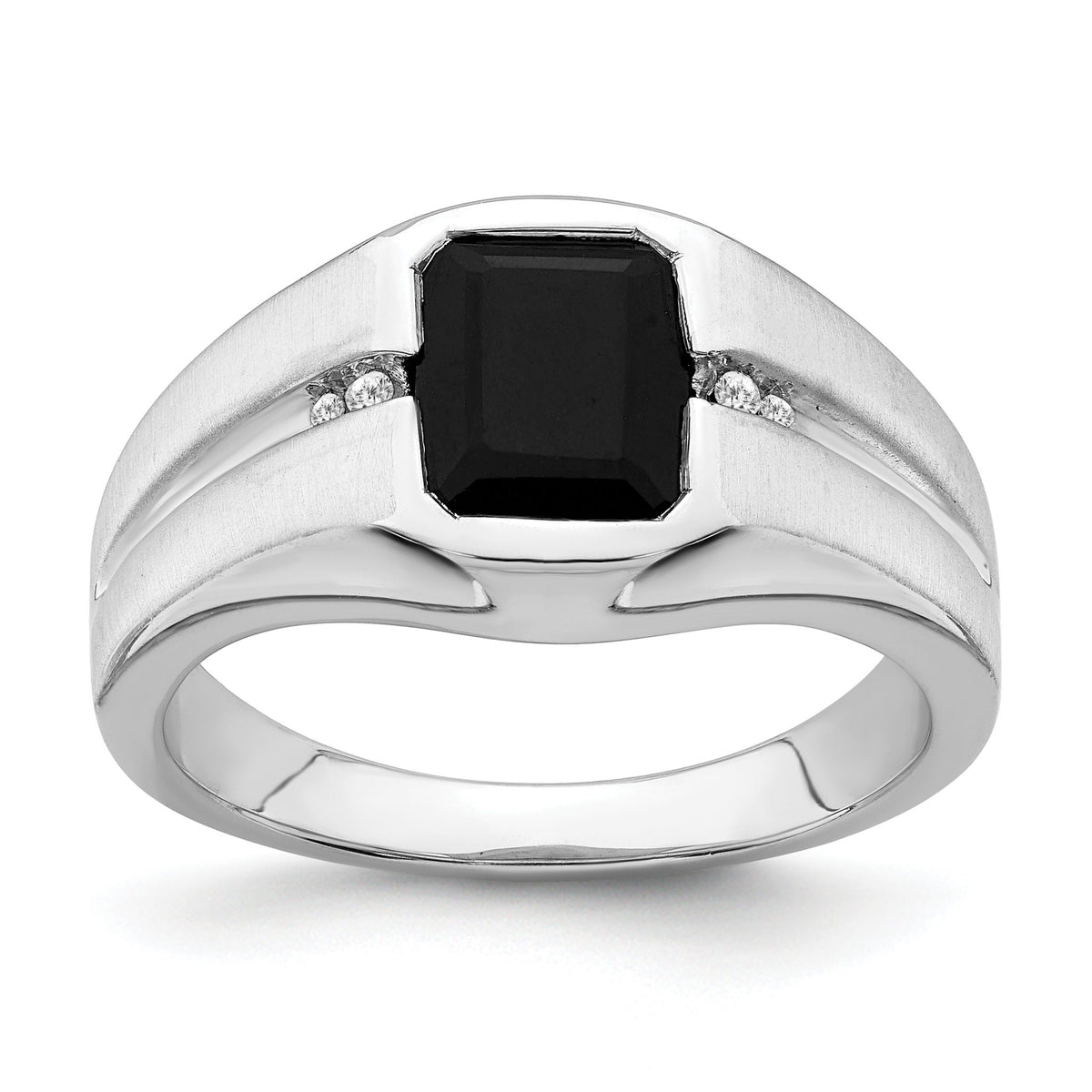 Men's Onyx & Diamond Ring in 14K White Gold, 2.6mm (0.03 ct. tw.), Size 10 - Sophia Jewelers Main image