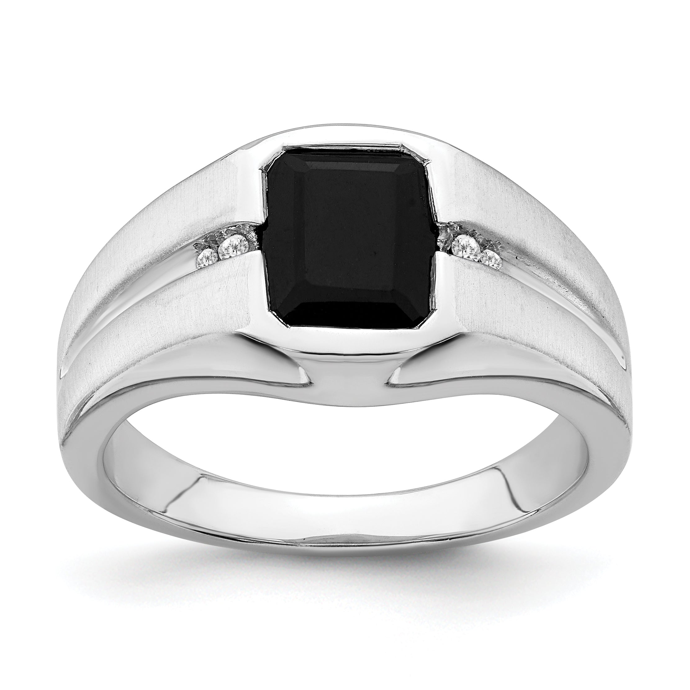 14k White Gold Onyx and Diamond Mens Ring Main image