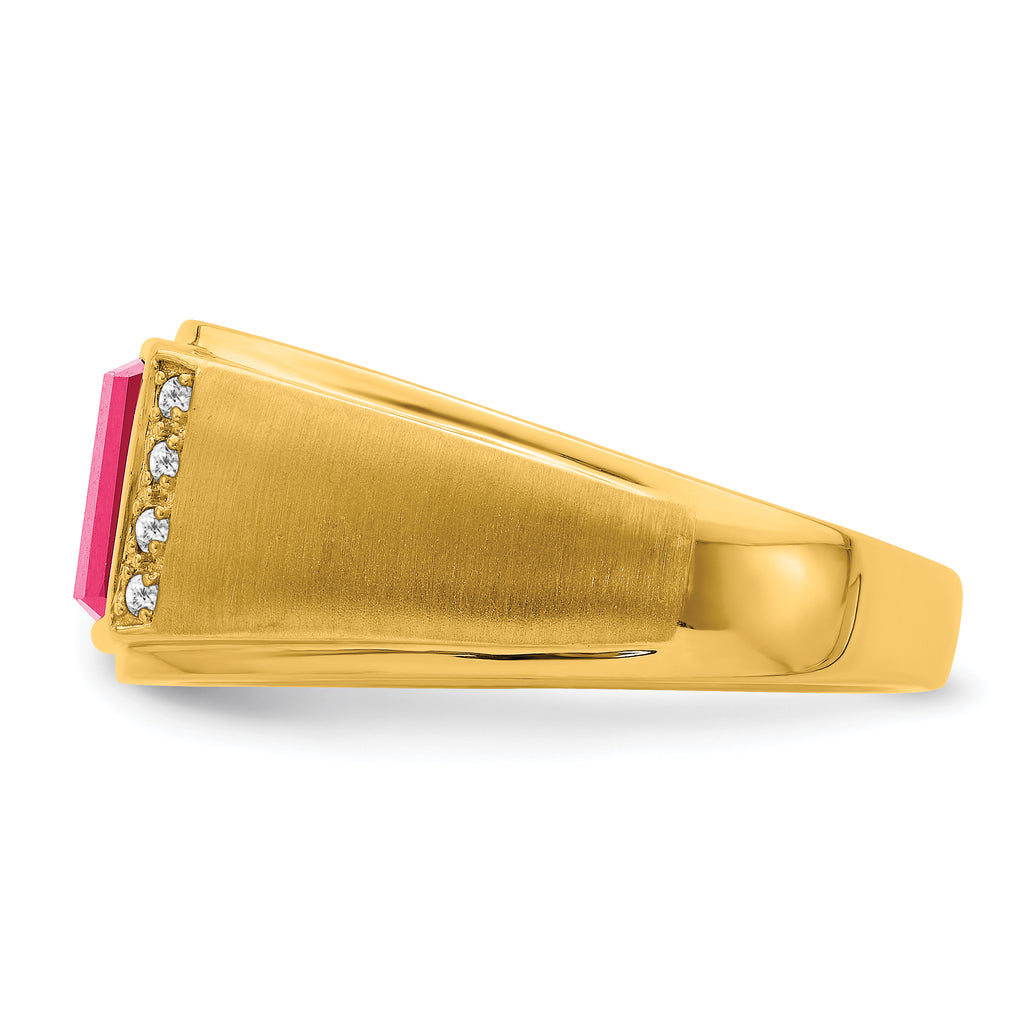 14k Created Ruby and Diamond Mens Ring