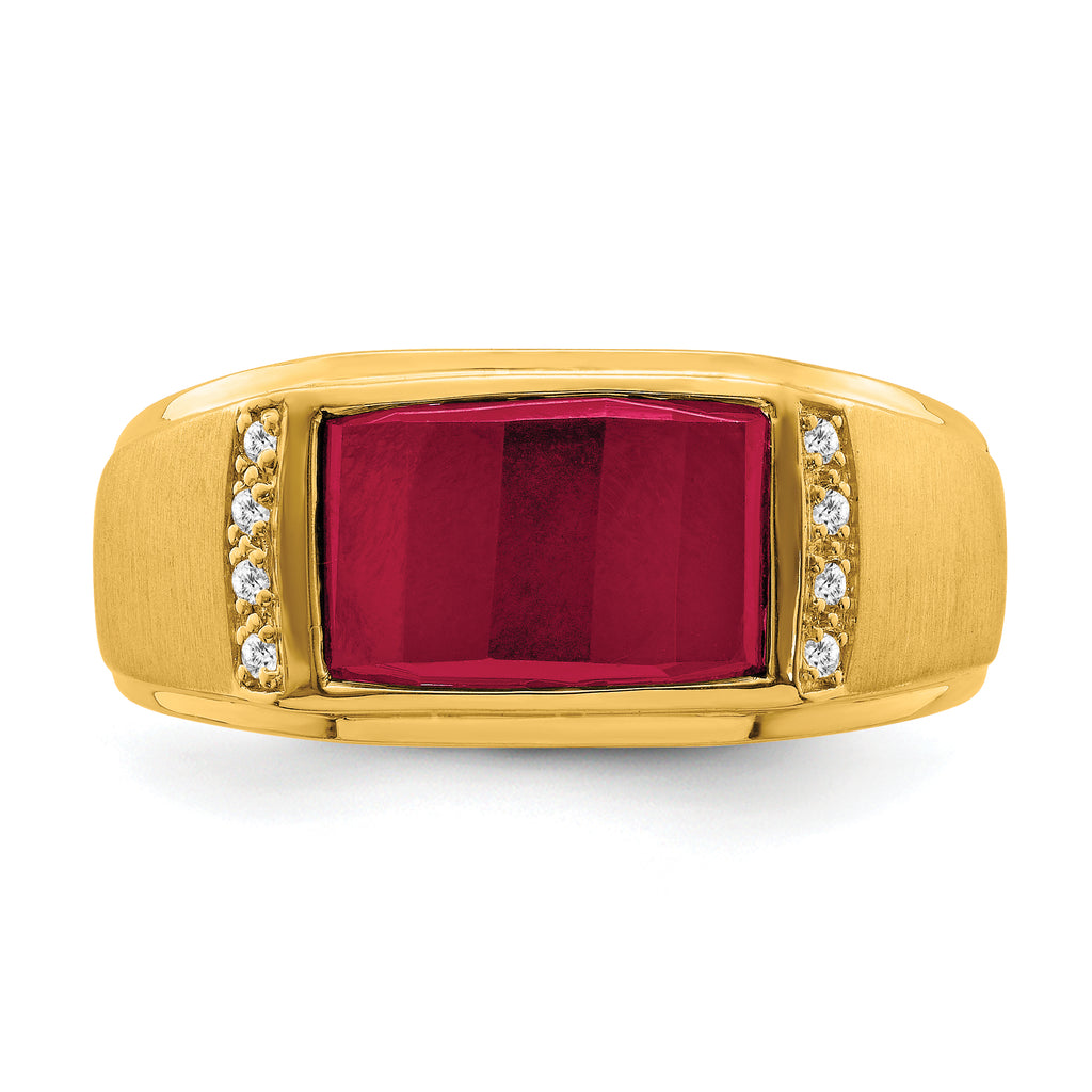 14k Created Ruby and Diamond Mens Ring