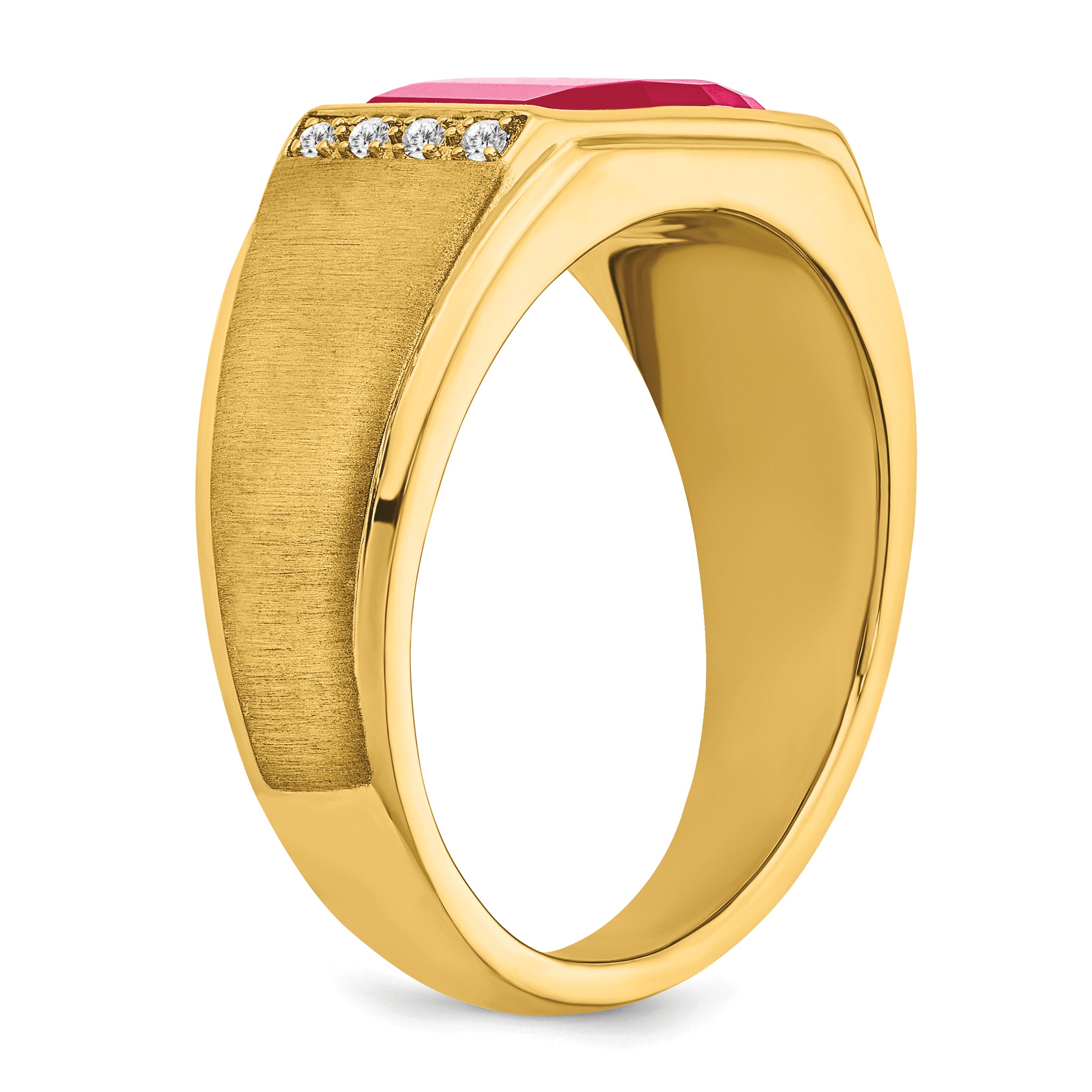 14k Created Ruby and Diamond Mens Ring