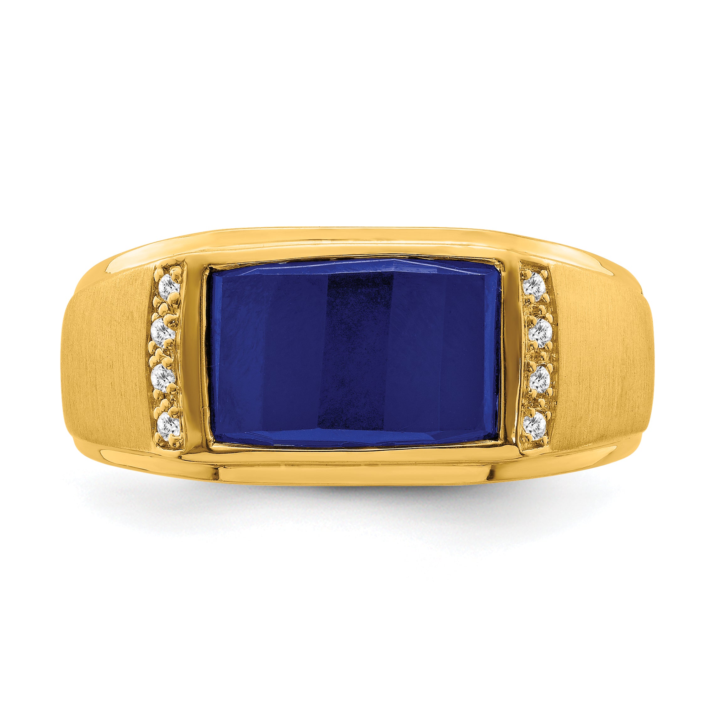 14k Created Sapphire and Diamond Mens Ring