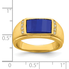14k Created Sapphire and Diamond Mens Ring