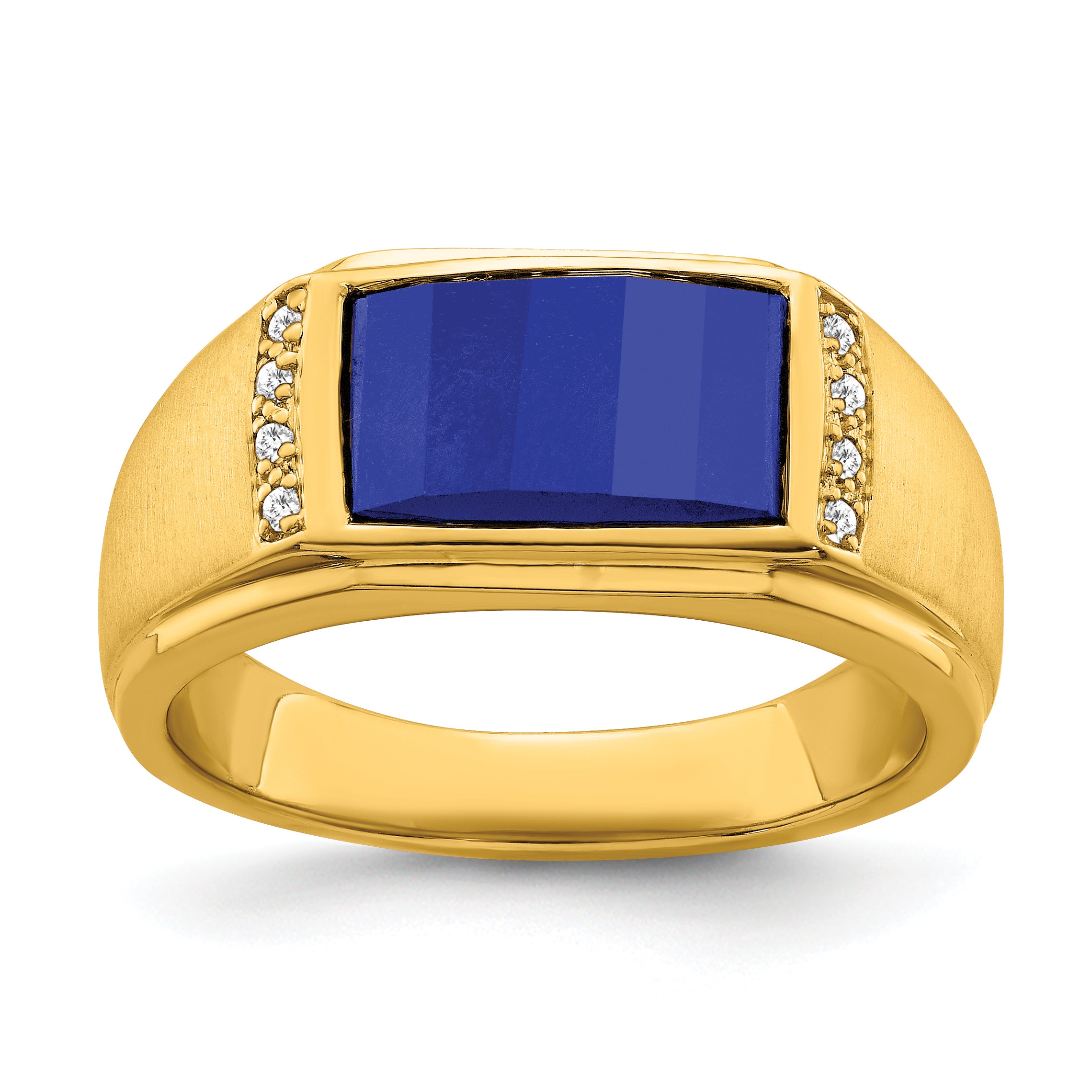 14k Created Sapphire and Diamond Mens Ring Main image