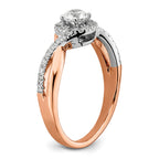 14k Two-tone Rose and White Gold 5/8 carat Lab Grown Diamond VS/SI+ G+ Round Complete Fancy Halo Engagement Ring