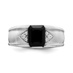 14k White Gold Onyx and Diamond Mens Ring